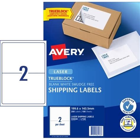 Avery L7168-100 Address Labels Laser 2 per Sheet 199.6 x 143.5mm White 200 Labels - Huntoffice.ie